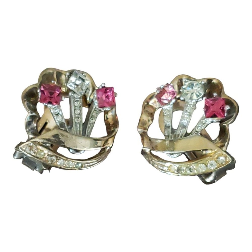 Vintage Sterling Gold Vermeil Clip Earrings Donut Back MCD Mid Century Modern